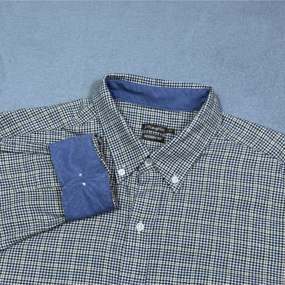 J McLaughlin Shirt Mens M Houndstooth Check Modern Fit Brushed Refined Modern